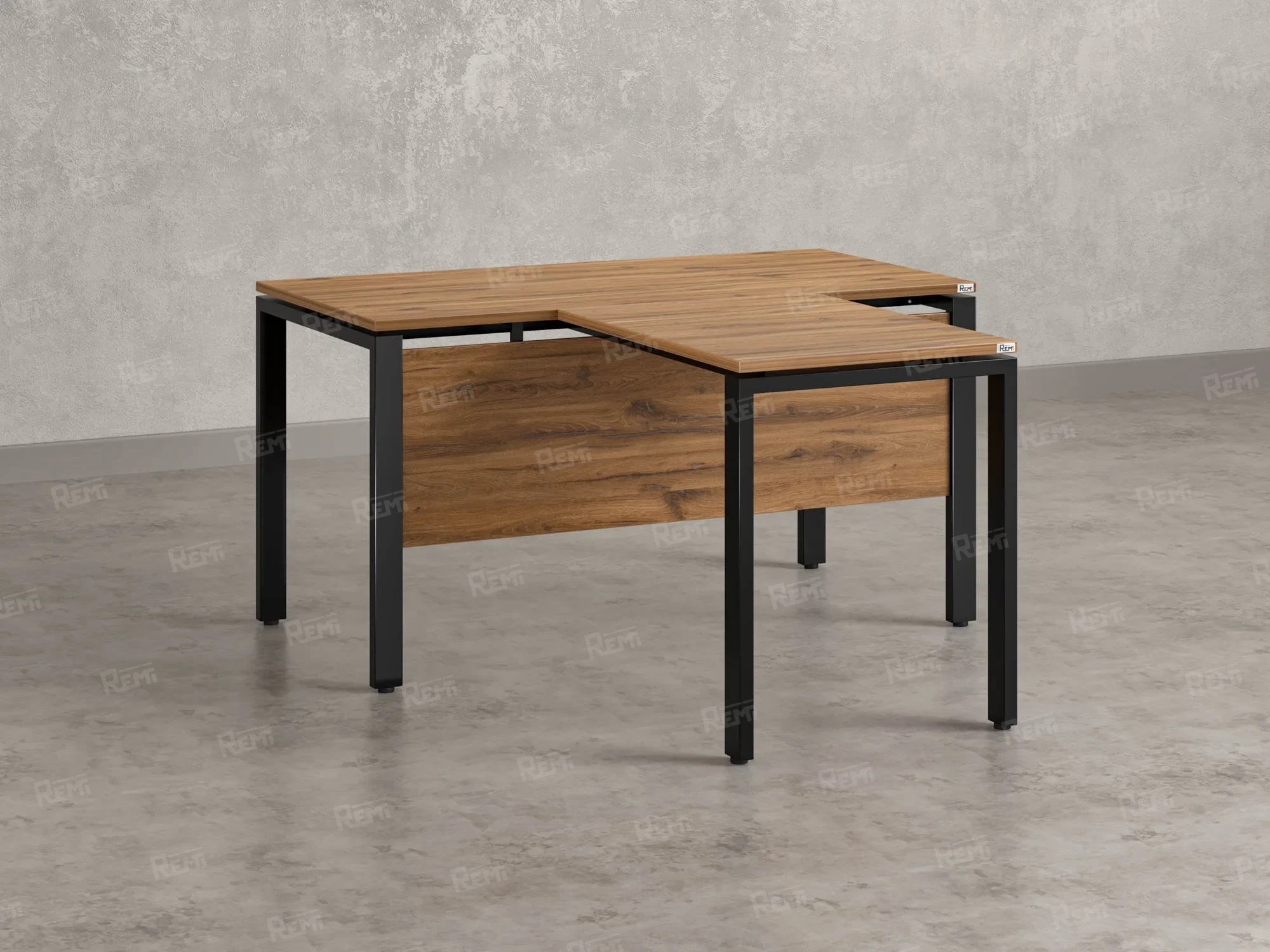 Стол с брифингом с парящей столешницей на П-образных опорах с экраном ЛДСП RM043-14x6 1400x2000x750 Дуб Юстус/Черный