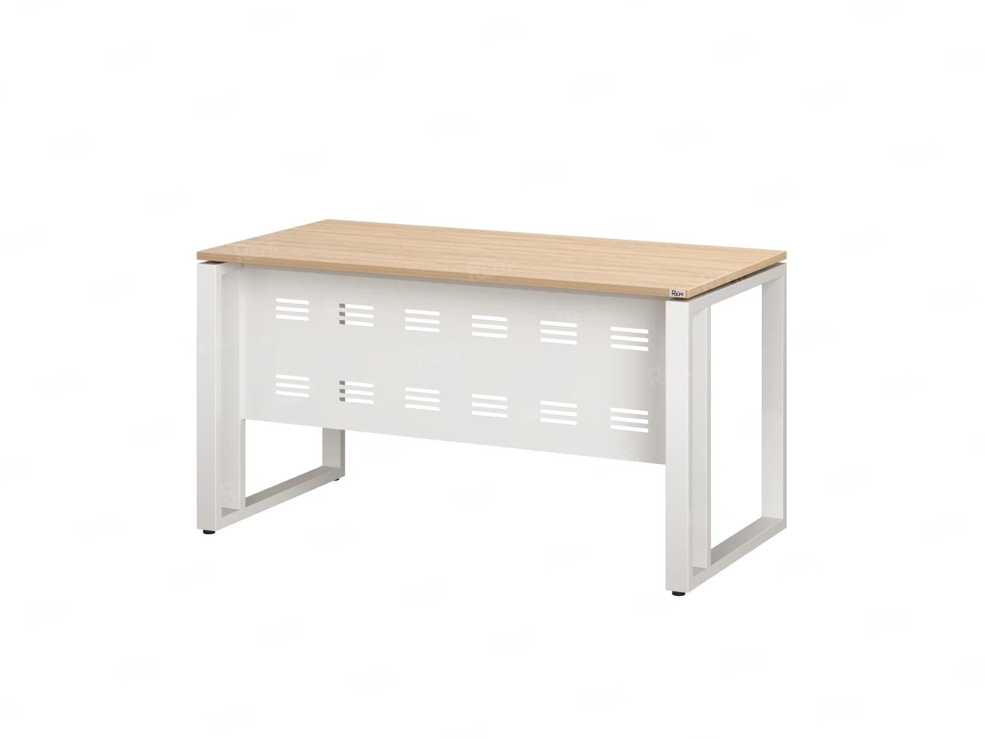 Стол прямой на О-образных опорах с металлическим экраном 2000x800x750 RM042-20x8 Вяз Швейцарский светлый/Белый