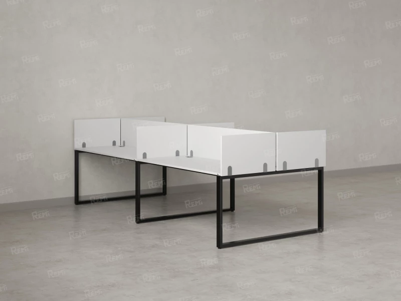 Бенч-система, 4 рабочих места, на О-образных опорах, 8 ЛДСП экранов 2000x1200x750 RM170-1-10x12 Белый/Черный