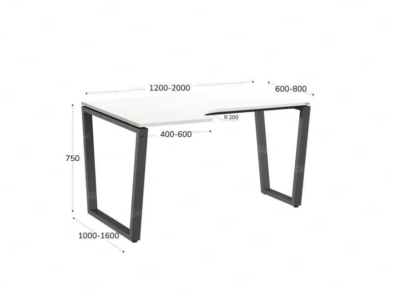 Стол угловой, U-опора, левый 1600x900/1200x750, RM051-16x9-12 Белый/Серый