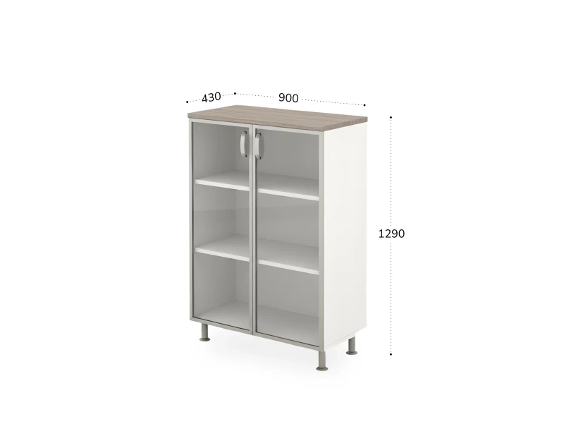 BRL RB054-90х43 Стеллаж закрытый витрина стекло в раме 900х430х1290 Шорвуд/Белый