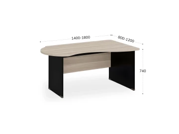 Стол асимметричный правый 1600х1000х740 RB004-160х100R Шорвуд/Черный