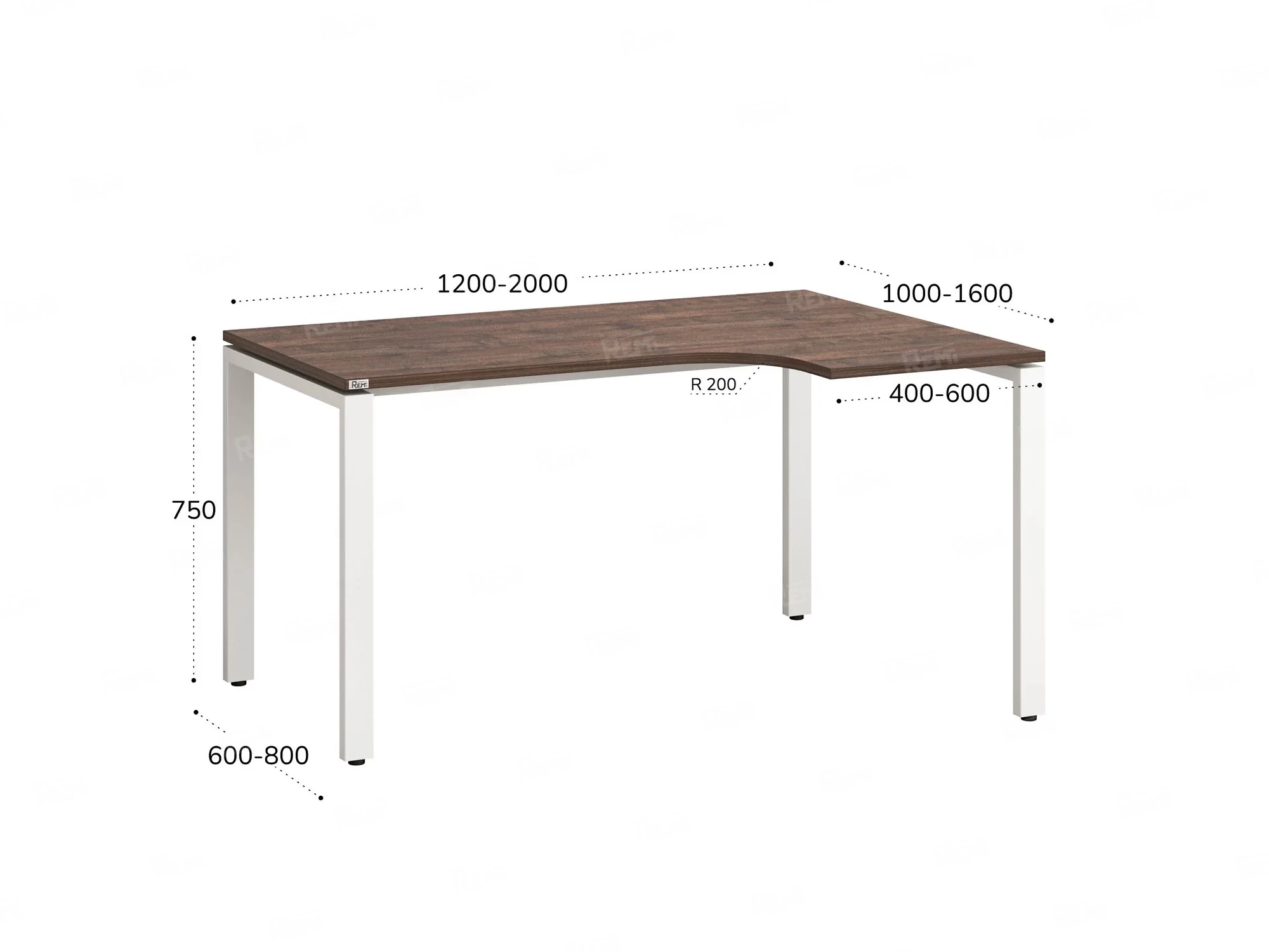 Стол угловой, П-опора, правый 1400x600/900x750, RM052-14x6-9 Дуб Апрельский шоколад/Белый