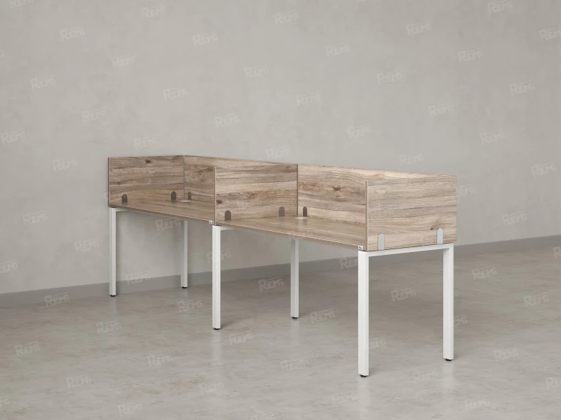 Бенч-система в 1 ряд, 2 рабочих места 5 ЛДСП экранов 2400x600x750 RM167-2-24x6 Дуб Маувелла/Белый