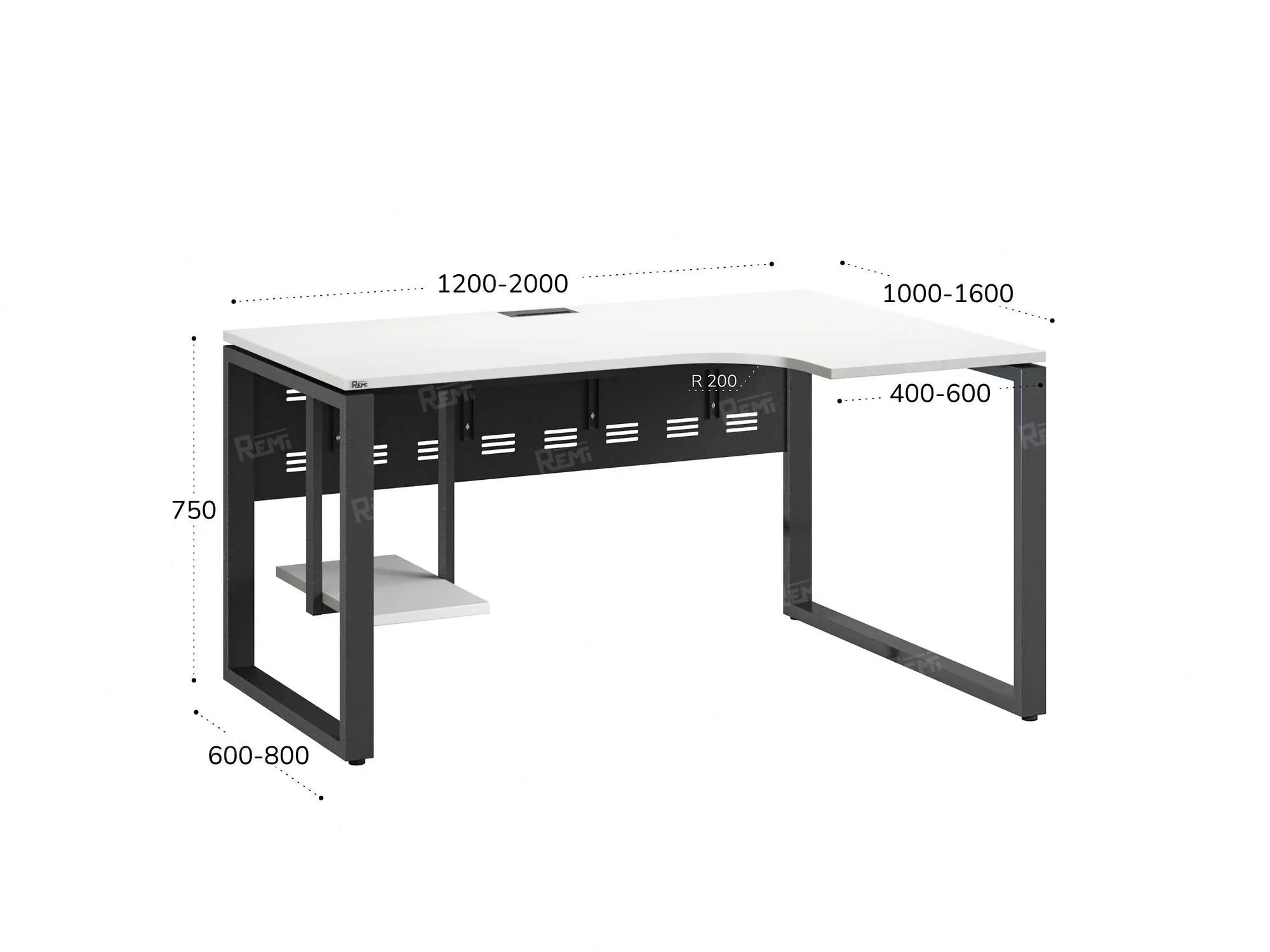 Стол угловой, экран металл, О-опора, правый 1400x900/1200x750, RM057-14x9-12 Белый/Серый