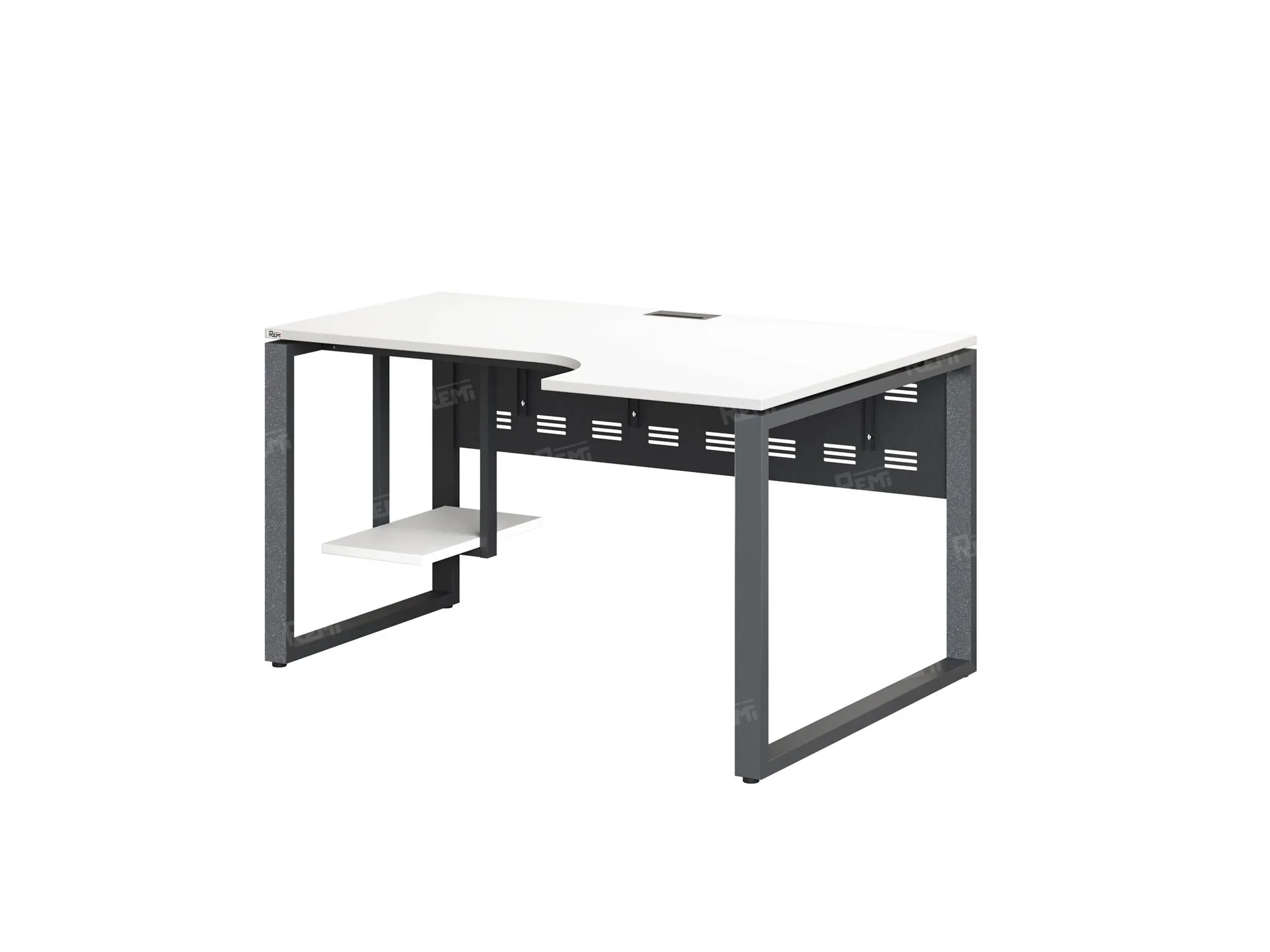 Стол угловой, экран металл, О-опора, правый 1400x900/1200x750, RM057-14x9-12 Белый/Серый