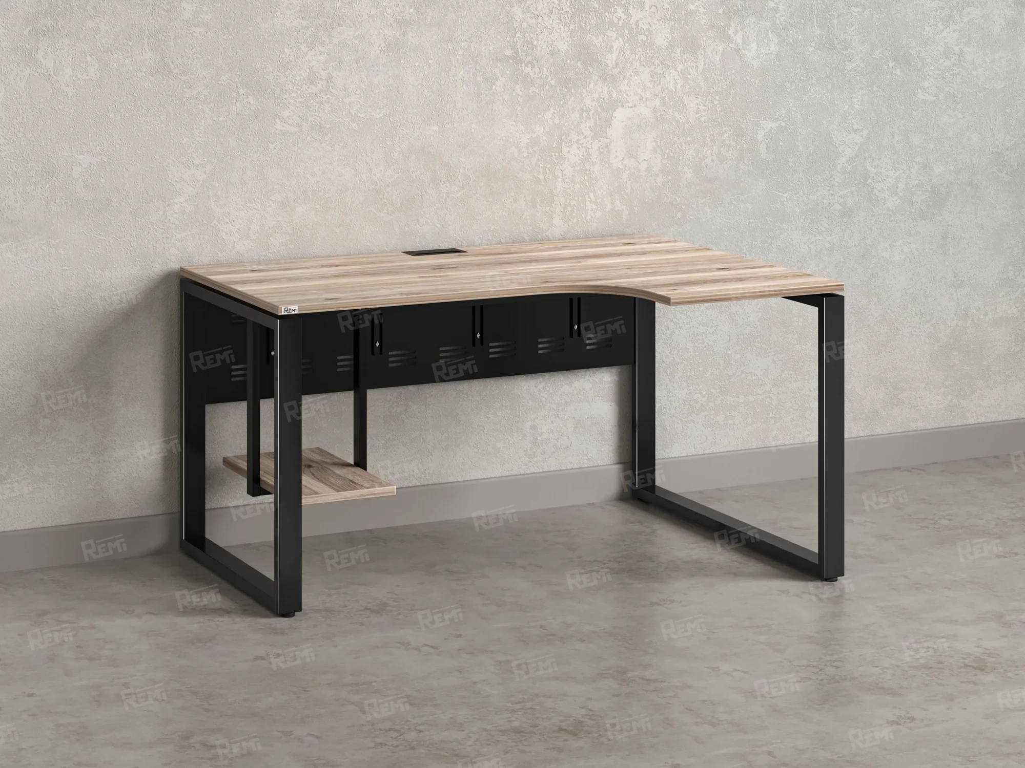 Стол угловой, экран металл, О-опора, правый 1800x700/900x750, RM057-18x7-9 Дуб Маувелла/Черный