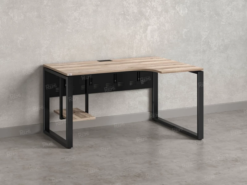 Стол угловой, экран металл, О-опора, правый 1800x700/900x750, RM057-18x7-9 Дуб Маувелла/Черный