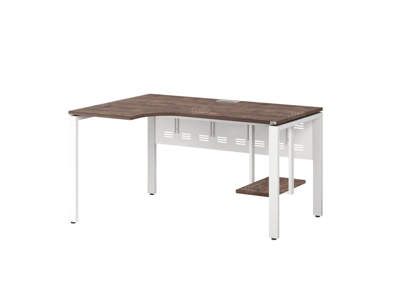 Стол угловой, экран металл, П-опора, левый 1600x600/900x750, RM059-16x6-9 Дуб Апрельский шоколад/Белый