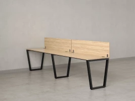 Бенч-система в 1 ряд, 2 рабочих места 2 ЛДСП экранов 2000x600x750 RM174-4-20x6 Вяз Швейцарский светлый/Черный