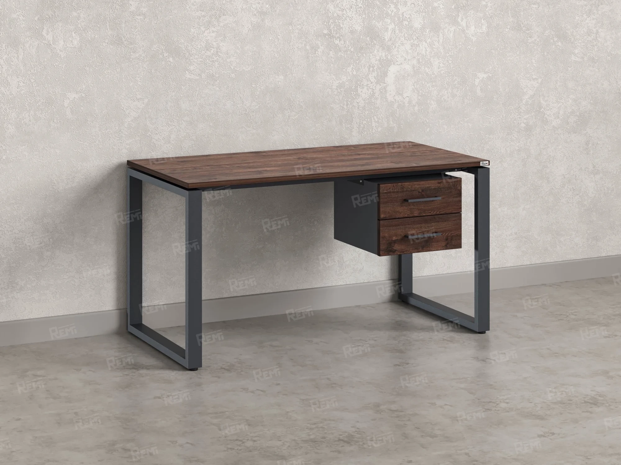 Стол прямой с подвесной тумбой 2 ящика, О-опора 2000x800x750 RM037-20x8 Дуб Апрельский шоколад/Серый