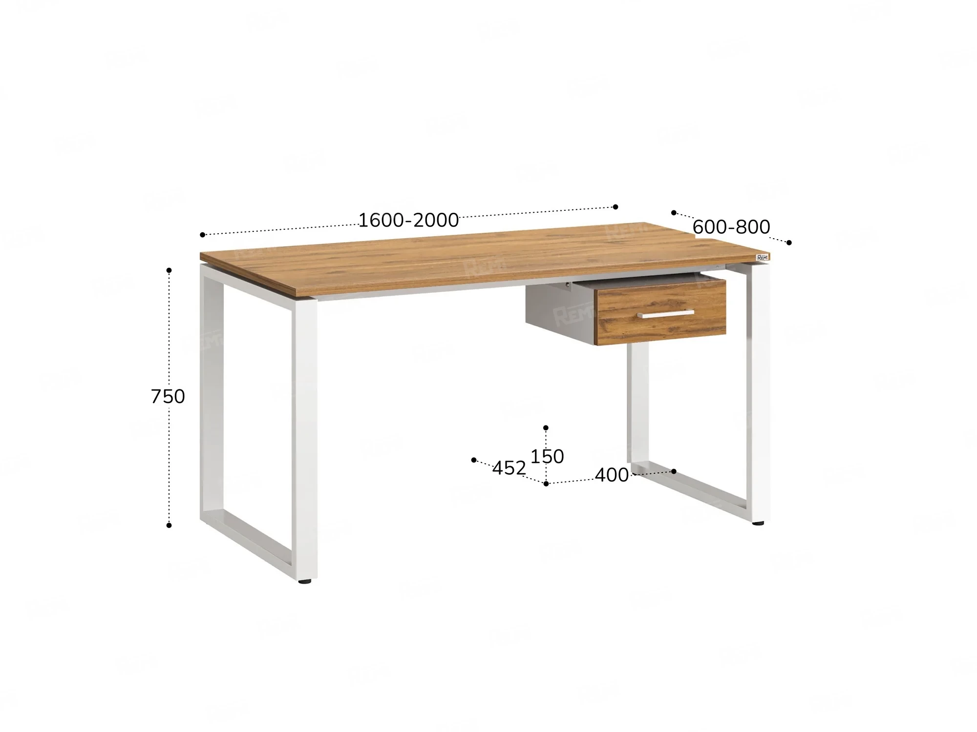Стол прямой с подвесной тумбой, О-опора 1600x600x750 RM036-16x6 Дуб Юстус/Белый