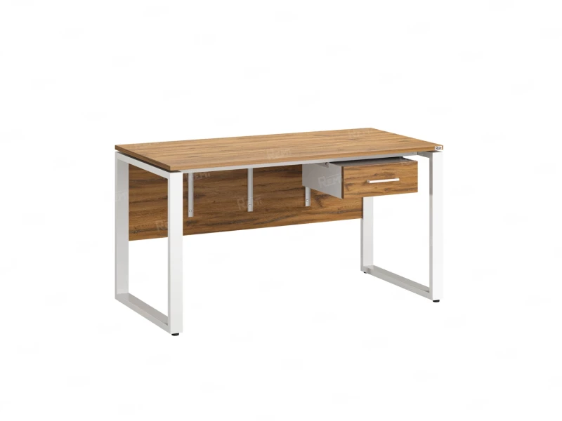 Стол прямой, подвесная тумба, ЛДСП экран, О-опора 2000x700x750 RM032-20x7 Дуб Юстус/Белый