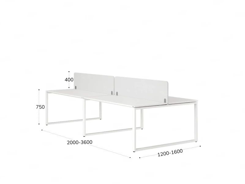 Бенч-система, 4 рабочих места, на О-образных опорах, 2 тканевых экранов 3600x1200x750 RM170-3-18x12 Белый/Белый