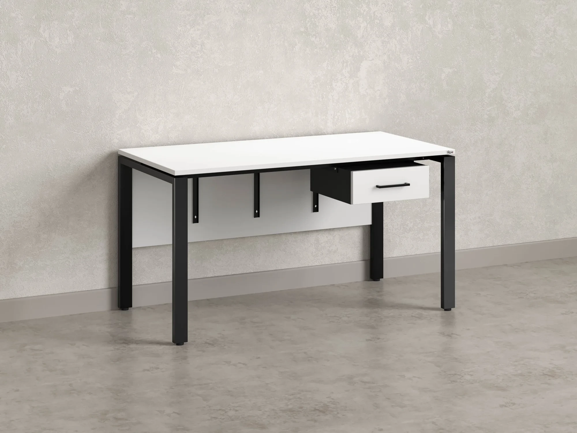 Стол прямой, подвесная тумба, ЛДСП экран, П-опора 2000x800x750 RM030-20x8 Белый/Черный