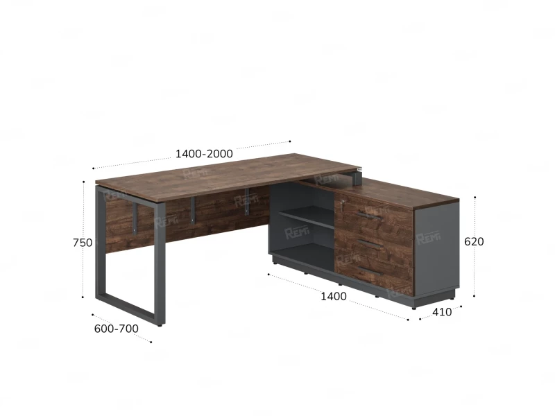 Стол прямой с тумбой R, ЛДСП экран, О-опора 1600x1400x750 RM012R-16x7 Дуб Апрельский шоколад/Серый