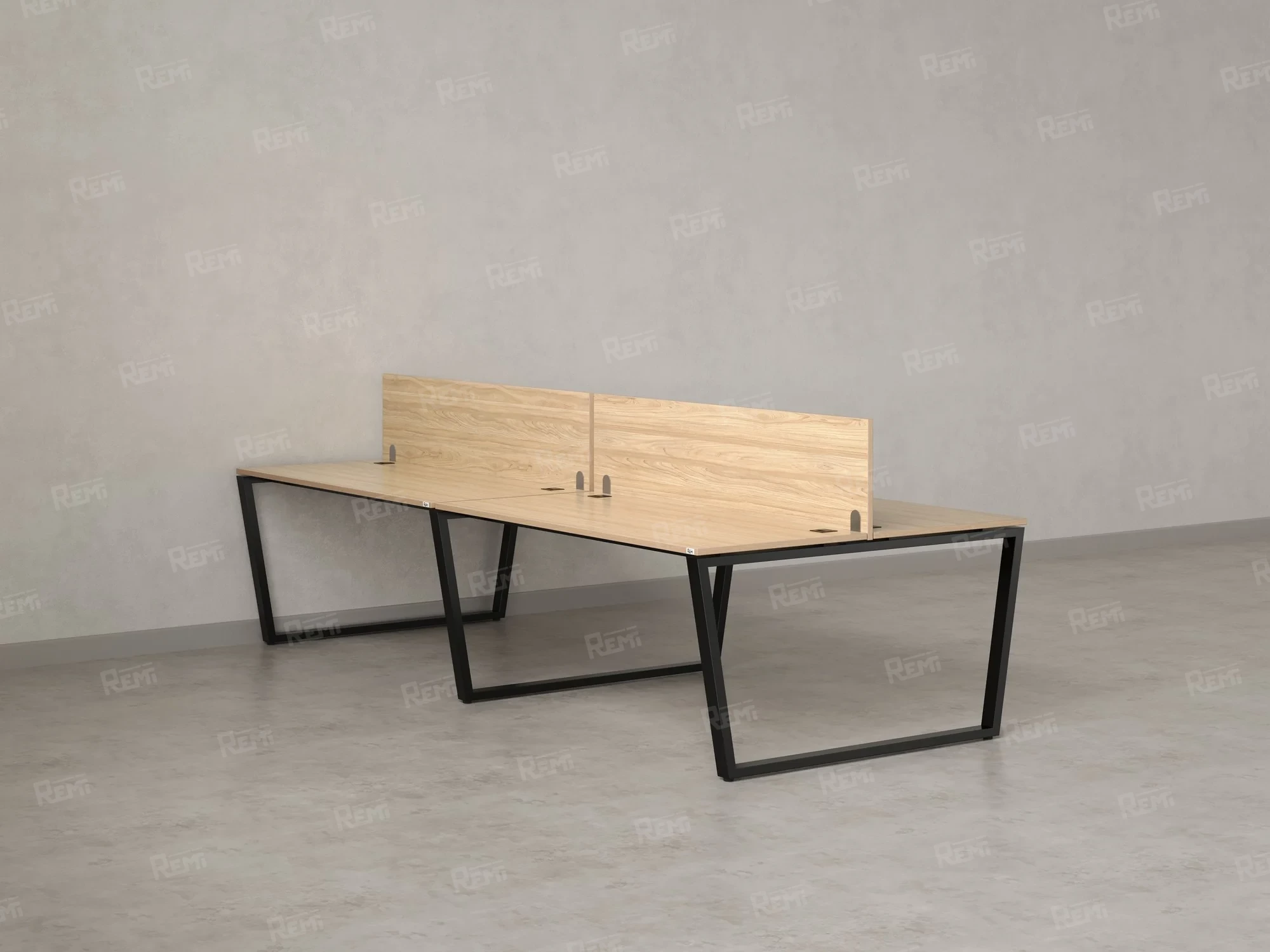 Бенч-система, 4 рабочих места, на U-образных опорах, 2 ЛДСП экранов 2000x1200x750 RM173-4-10x12 Вяз Швейцарский светлый/Черный