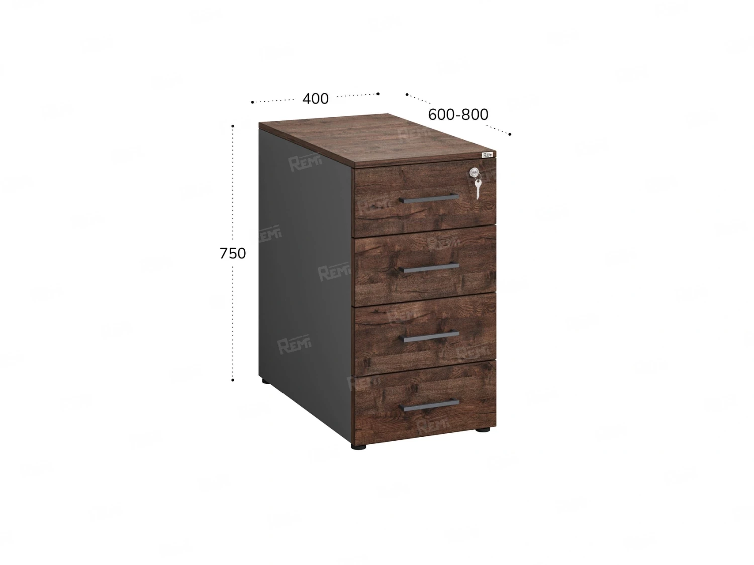 Тумба приставная, 4 ящика 400x700x750 RM121-40x70 Дуб Апрельский шоколад/Серый