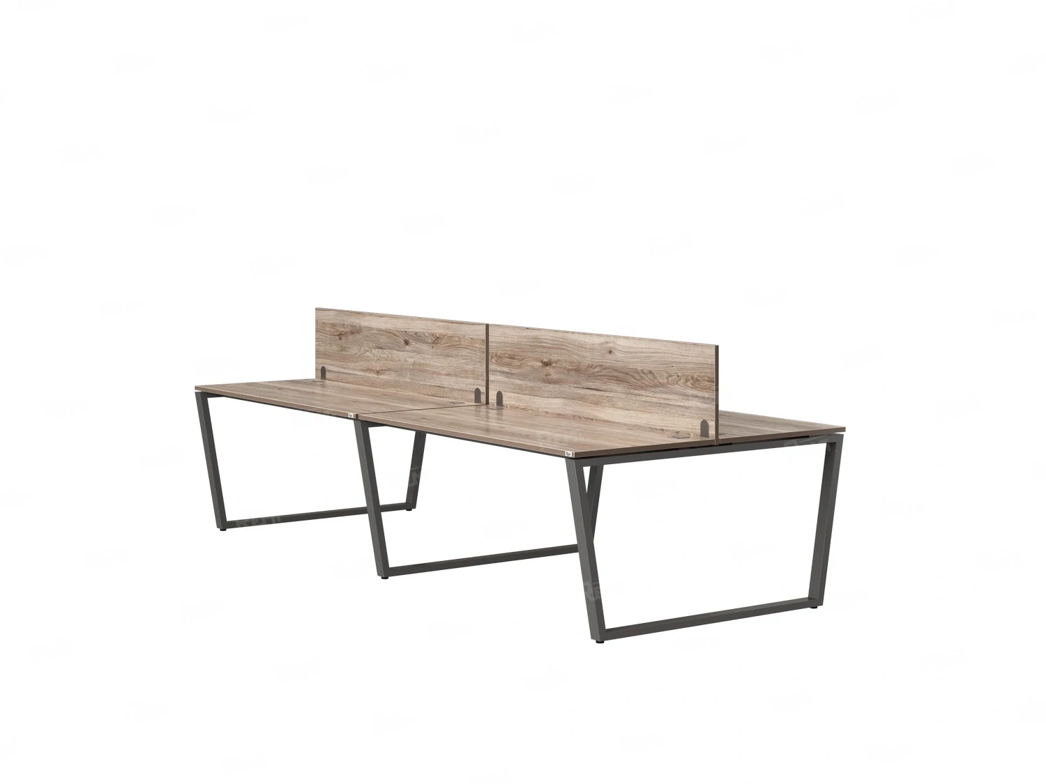 Бенч-система, 4 рабочих места, на U-образных опорах, 2 ЛДСП экранов 3600x1400x750 RM173-4-18x14 Дуб Маувелла/Серый