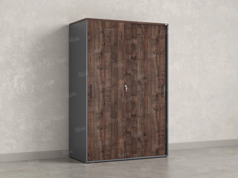 Шкаф-купе, регулируемые опоры, штанга, 1 полка 1200x600x1800 RM164-90x60 Дуб Апрельский шоколад/Серый