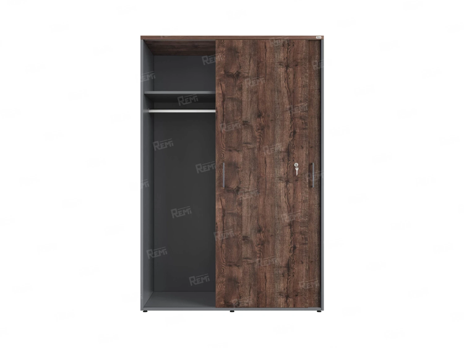 Шкаф-купе, регулируемые опоры, штанга, 1 полка 1200x600x1800 RM164-90x60 Дуб Апрельский шоколад/Серый