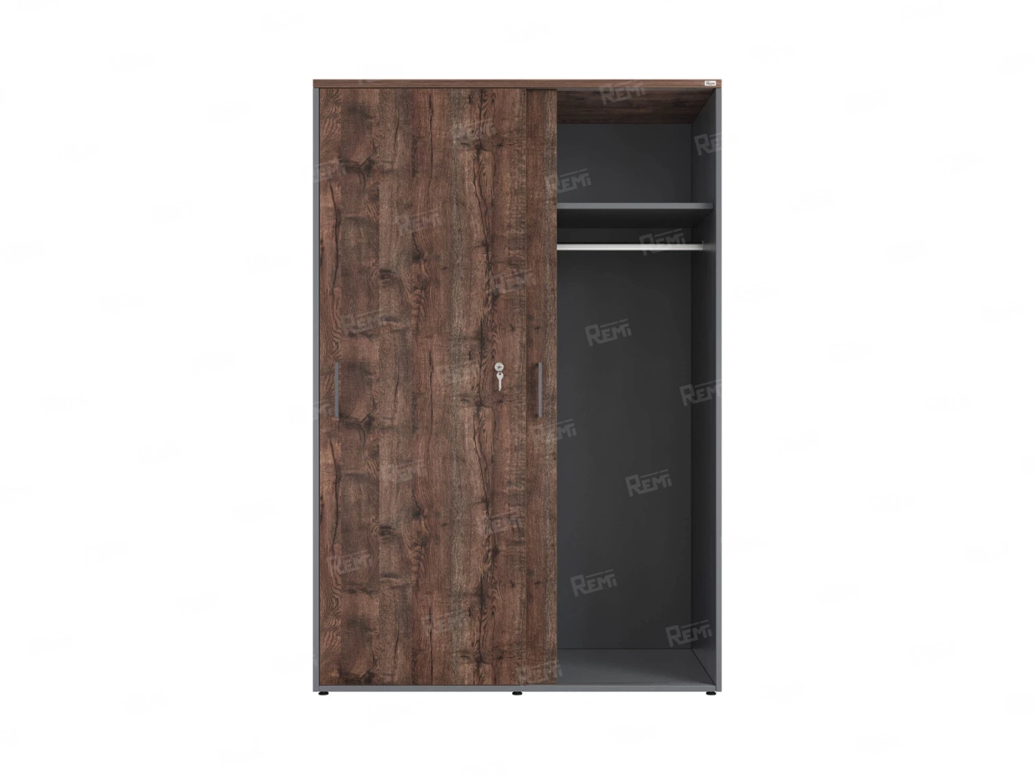 Шкаф-купе, регулируемые опоры, штанга, 1 полка 1200x600x1800 RM164-90x60 Дуб Апрельский шоколад/Серый