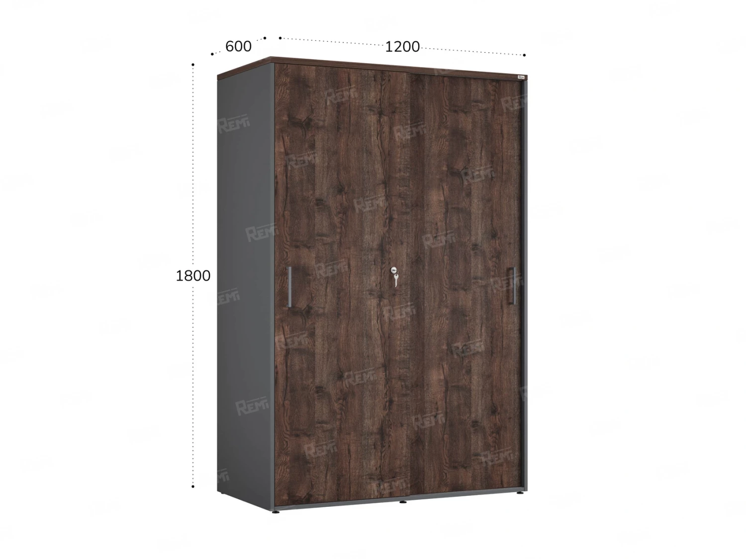 Шкаф-купе, регулируемые опоры, штанга, 1 полка 1200x600x1800 RM164-90x60 Дуб Апрельский шоколад/Серый