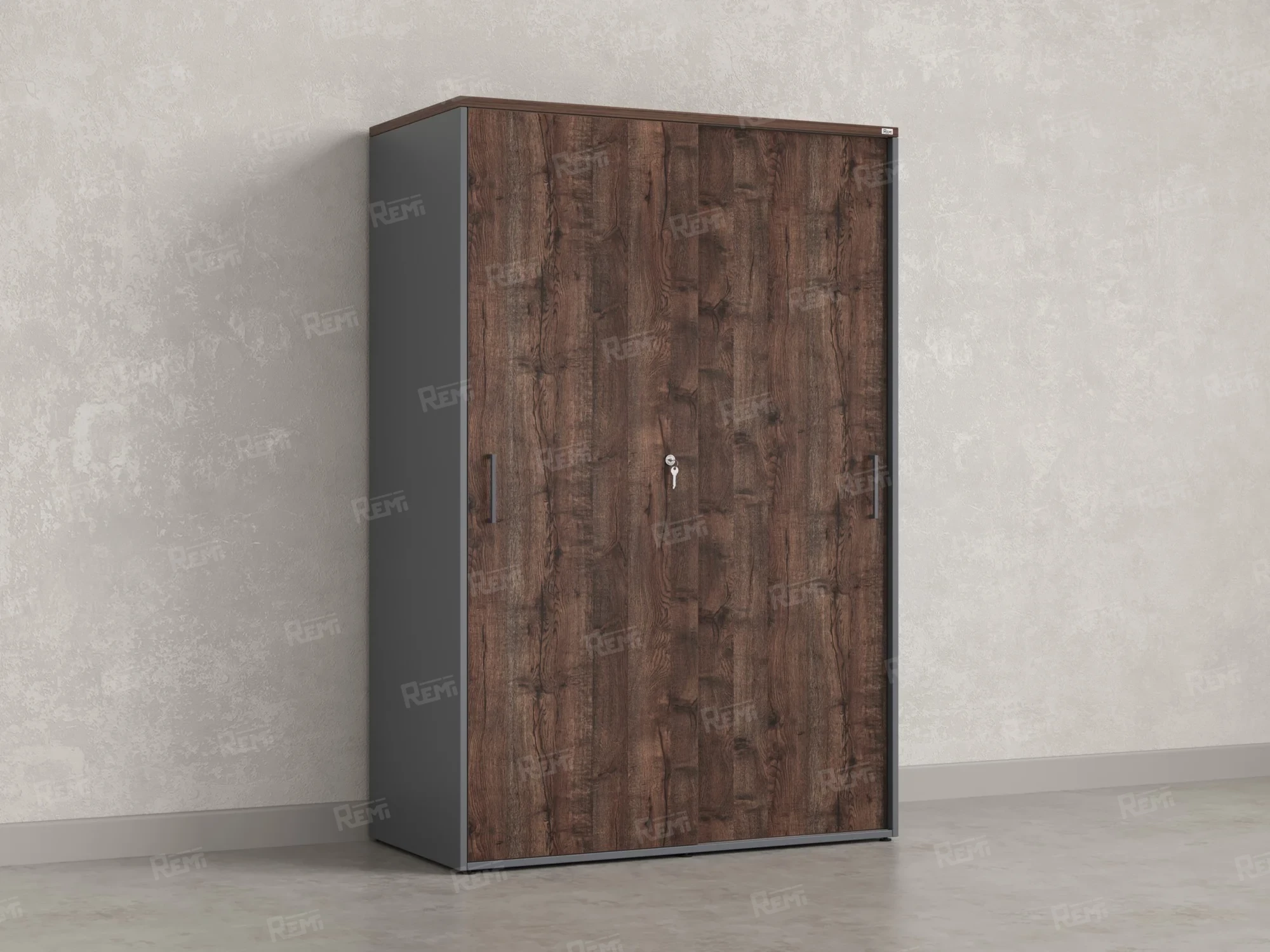Шкаф-купе, регулируемые опоры, штанга, 1 полка 1200x600x1800 RM164-90x60 Дуб Апрельский шоколад/Серый