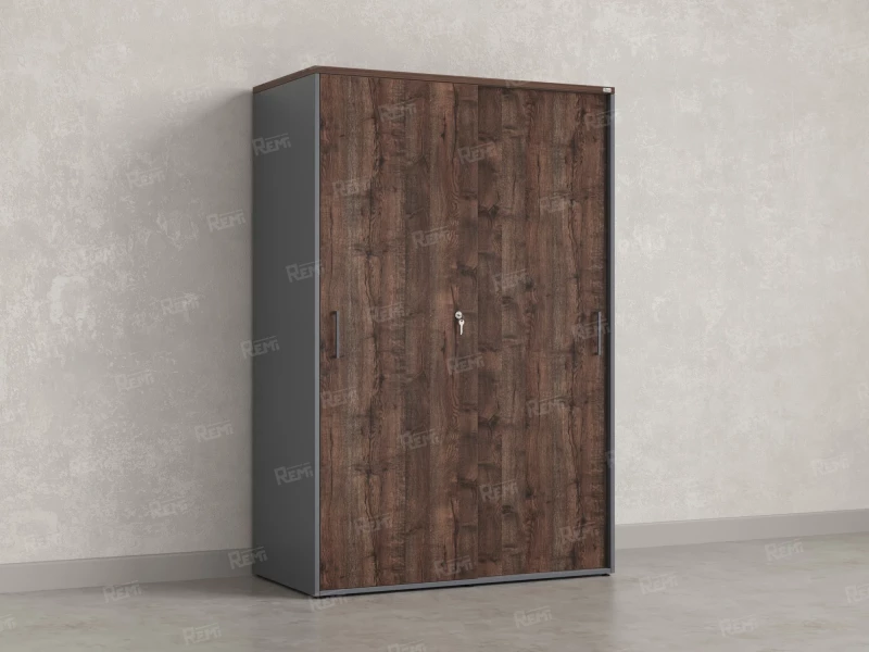 Шкаф-купе, регулируемые опоры, штанга, 1 полка 1200x600x1800 RM164-90x60 Дуб Апрельский шоколад/Серый