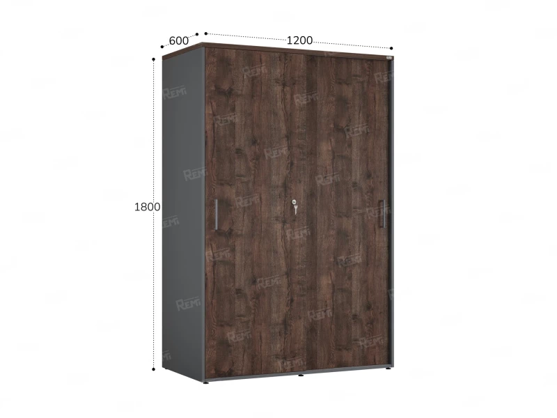 Шкаф-купе, регулируемые опоры, штанга, 1 полка 1200x600x1800 RM164-90x60 Дуб Апрельский шоколад/Серый