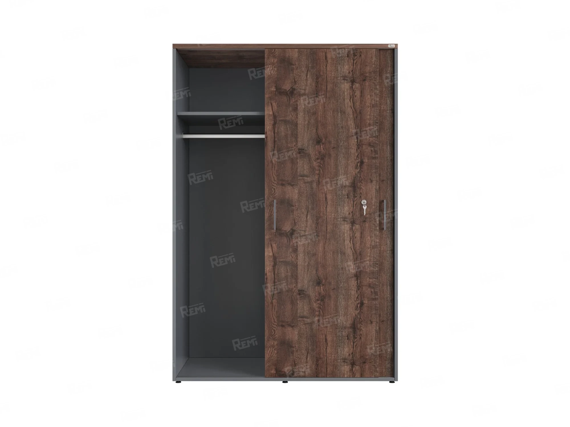 Шкаф-купе, регулируемые опоры, штанга, 1 полка 1200x600x1800 RM164-90x60 Дуб Апрельский шоколад/Серый