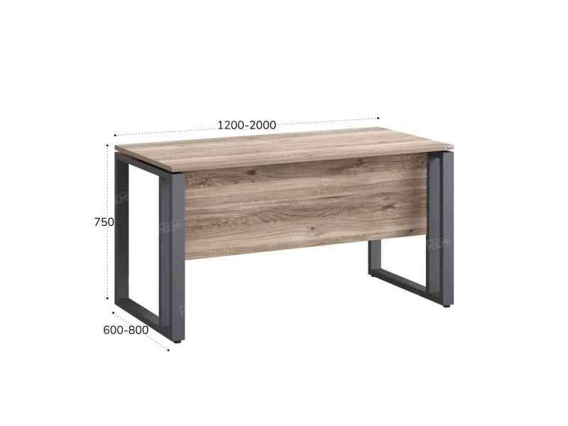 Стол прямой на О-образных опорах с экраном ЛДСП 1000x800x750 RM041-10x8 Дуб Маувелла/Серый