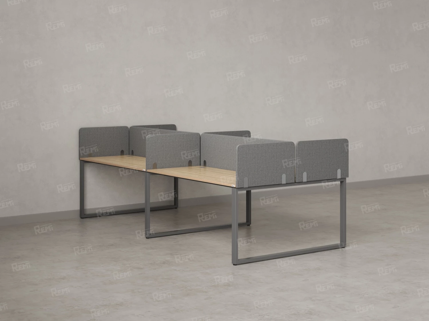 Бенч-система, 4 рабочих места, на О-образных опорах, 8 тканевых экранов 2000x1200x750 RM170-1-10x12 Вяз Швейцарский светлый/Серый