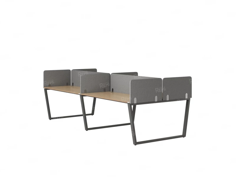 Бенч-система, 4 рабочих места, на U-образных опорах, 8 тканевых экранов 2400x1600x750 RM173-1-12x16 Вяз Швейцарский светлый/Серый