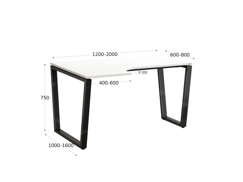Стол угловой, U-опора, левый 1600x900/1200x750, RM051-16x9-12 Белый/Черный