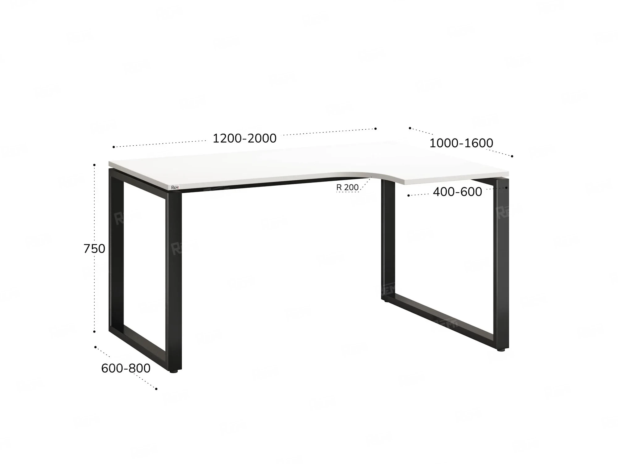 Стол угловой, О-опора, правый 1800x900/1200x750, RM054-18x9-12 Белый/Черный