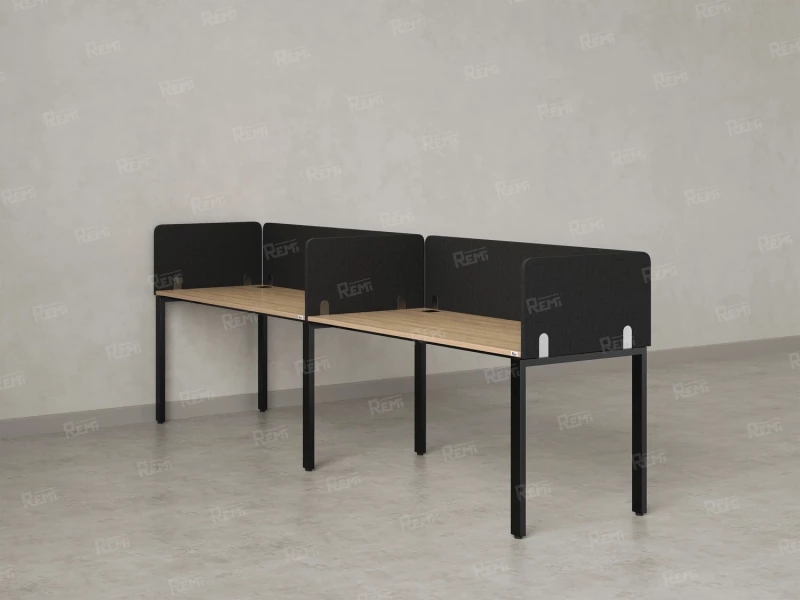 Бенч-система в 1 ряд, 2 рабочих места 5 тканевых экранов 2400x800x750 RM167-1-24x8 Вяз Швейцарский светлый/Черный