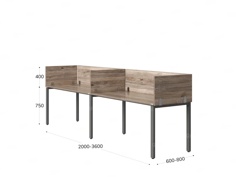 Бенч-система в 1 ряд, 2 рабочих места 5 ЛДСП экранов 2400x600x750 RM167-2-24x6 Дуб Маувелла/Серый