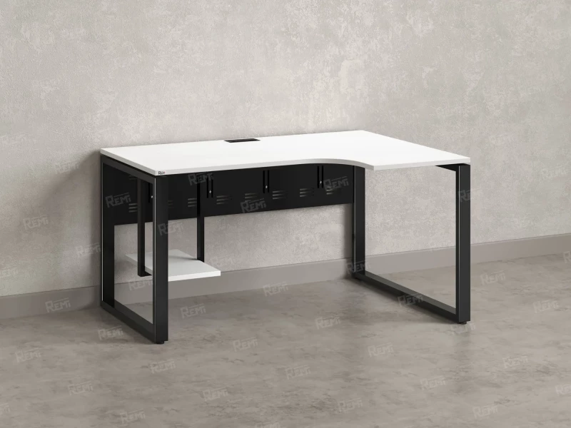 Стол угловой, экран металл, О-опора, правый 1400x900/1200x750, RM057-14x9-12 Белый/Черный