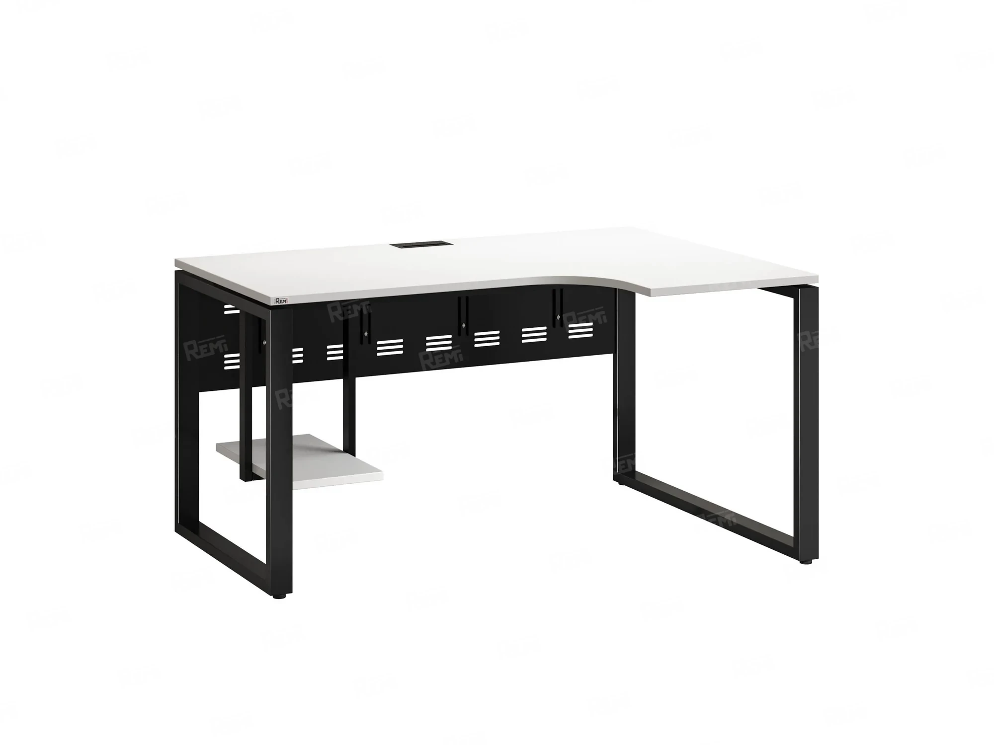 Стол угловой, экран металл, О-опора, правый 1400x900/1200x750, RM057-14x9-12 Белый/Черный