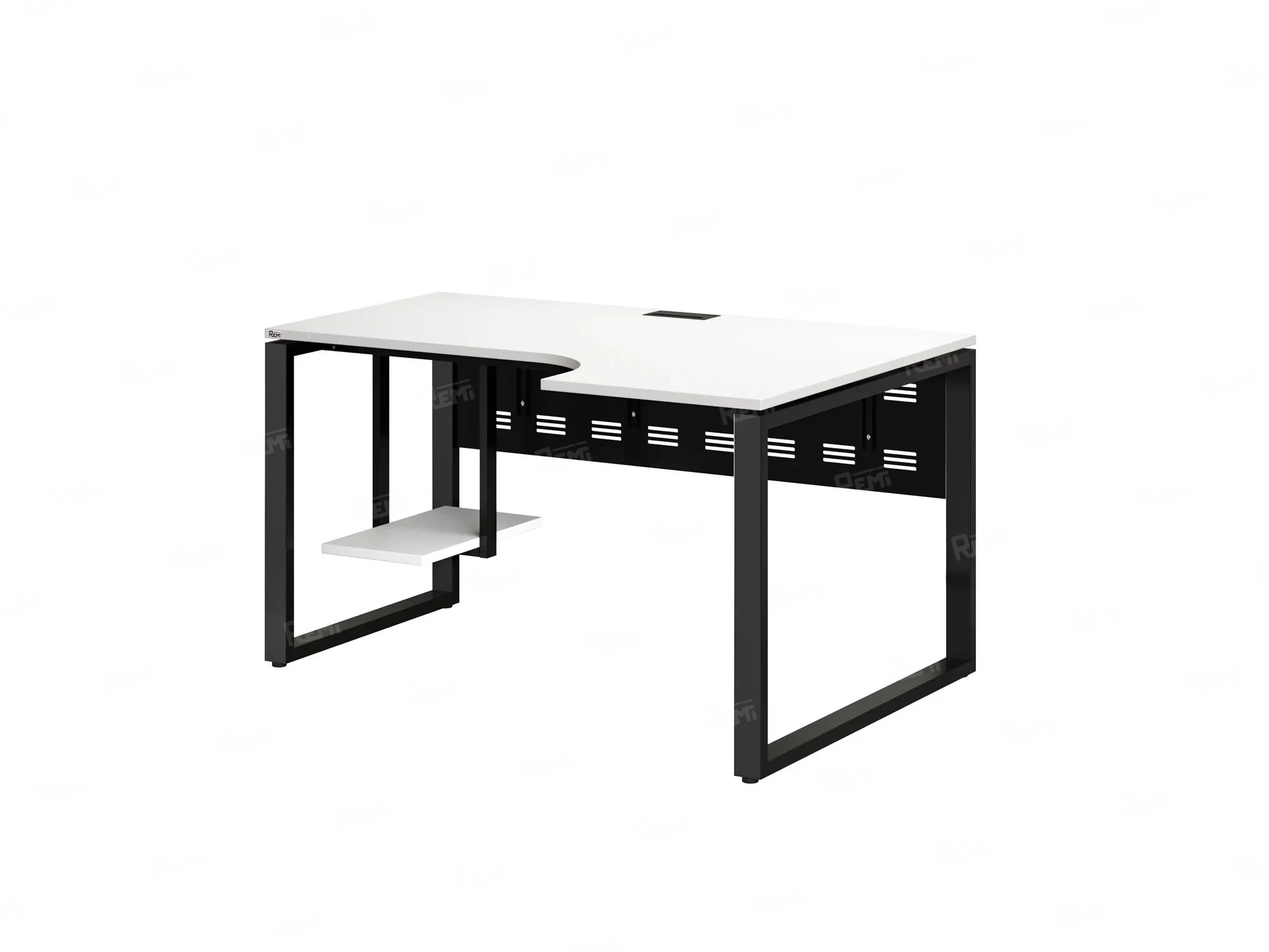 Стол угловой, экран металл, О-опора, правый 1400x900/1200x750, RM057-14x9-12 Белый/Черный