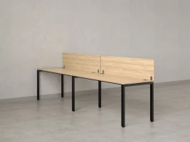 Бенч-система в 1 ряд, 2 рабочих места 2 ЛДСП экранов 2000x600x750 RM167-4-20x6 Вяз Швейцарский светлый/Черный
