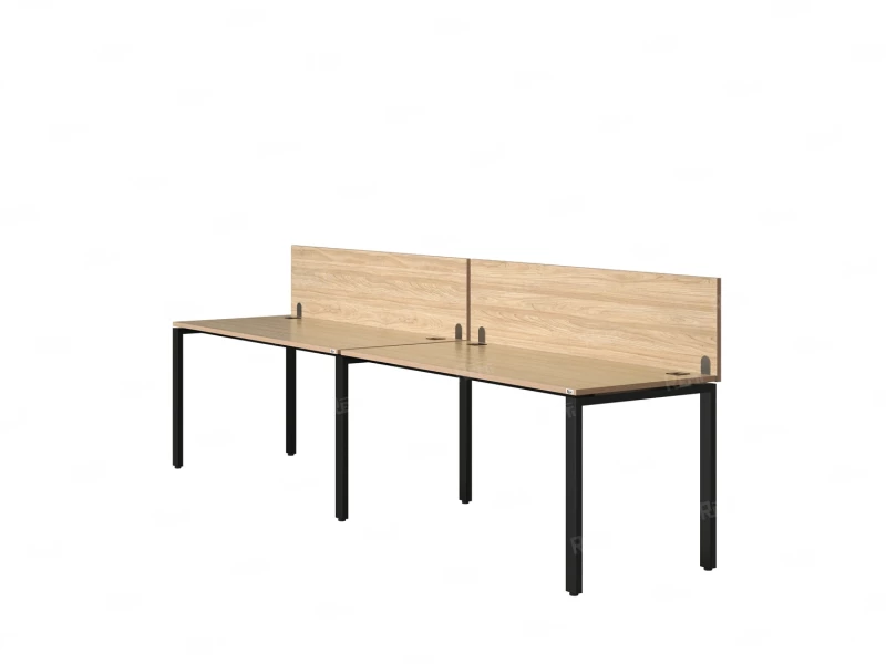 Бенч-система в 1 ряд, 2 рабочих места 2 ЛДСП экранов 2000x600x750 RM167-4-20x6 Вяз Швейцарский светлый/Черный