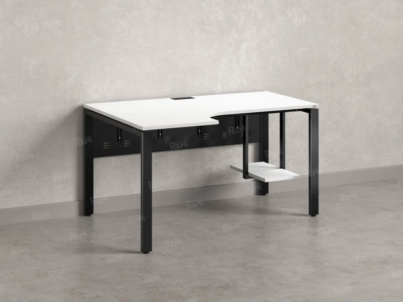 Стол угловой, экран металл, П-опора, левый 1800x900/1200x750, RM059-18x9-12 Белый/Черный