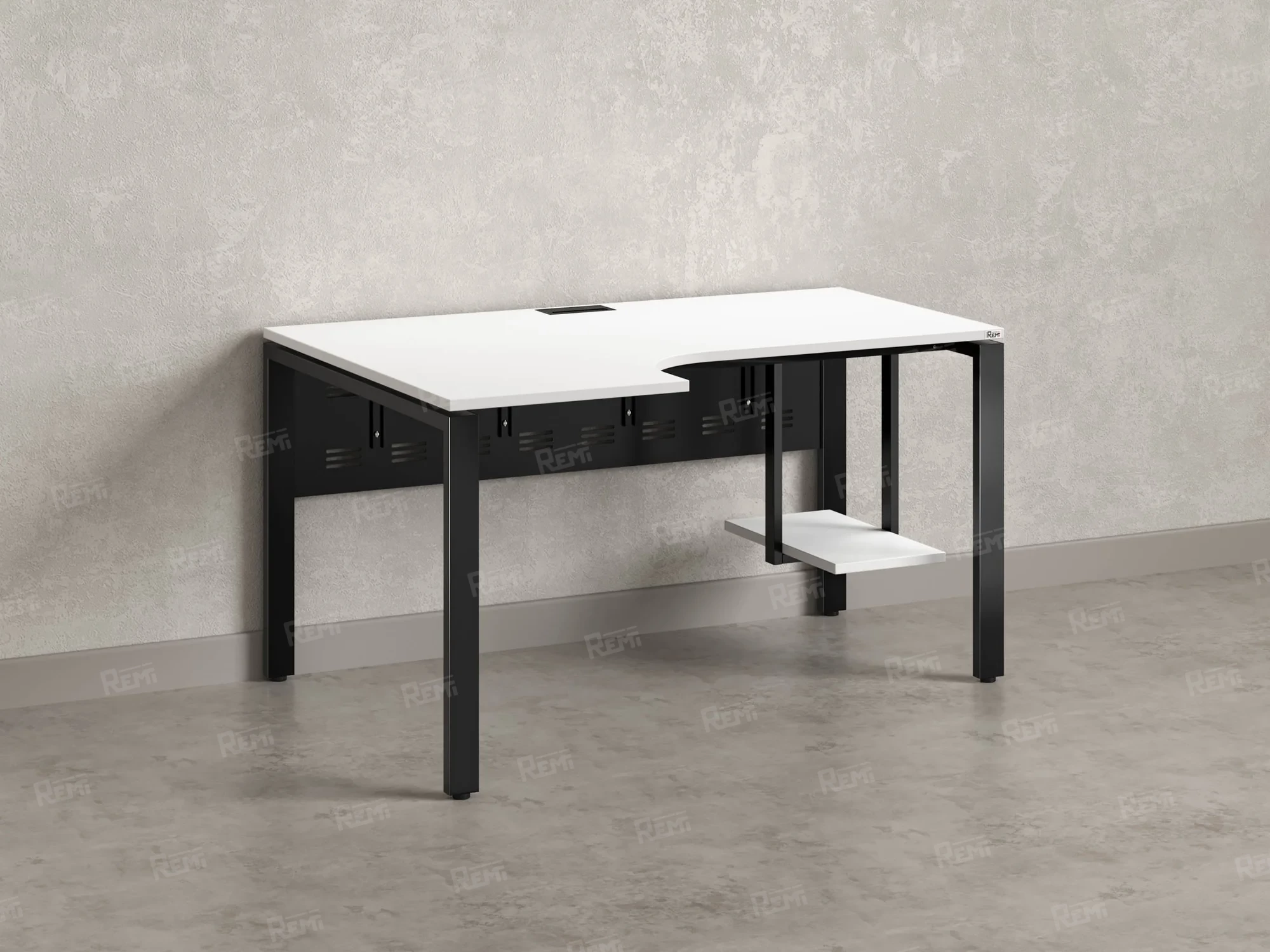 Стол угловой, экран металл, П-опора, левый 1800x900/1200x750, RM059-18x9-12 Белый/Черный