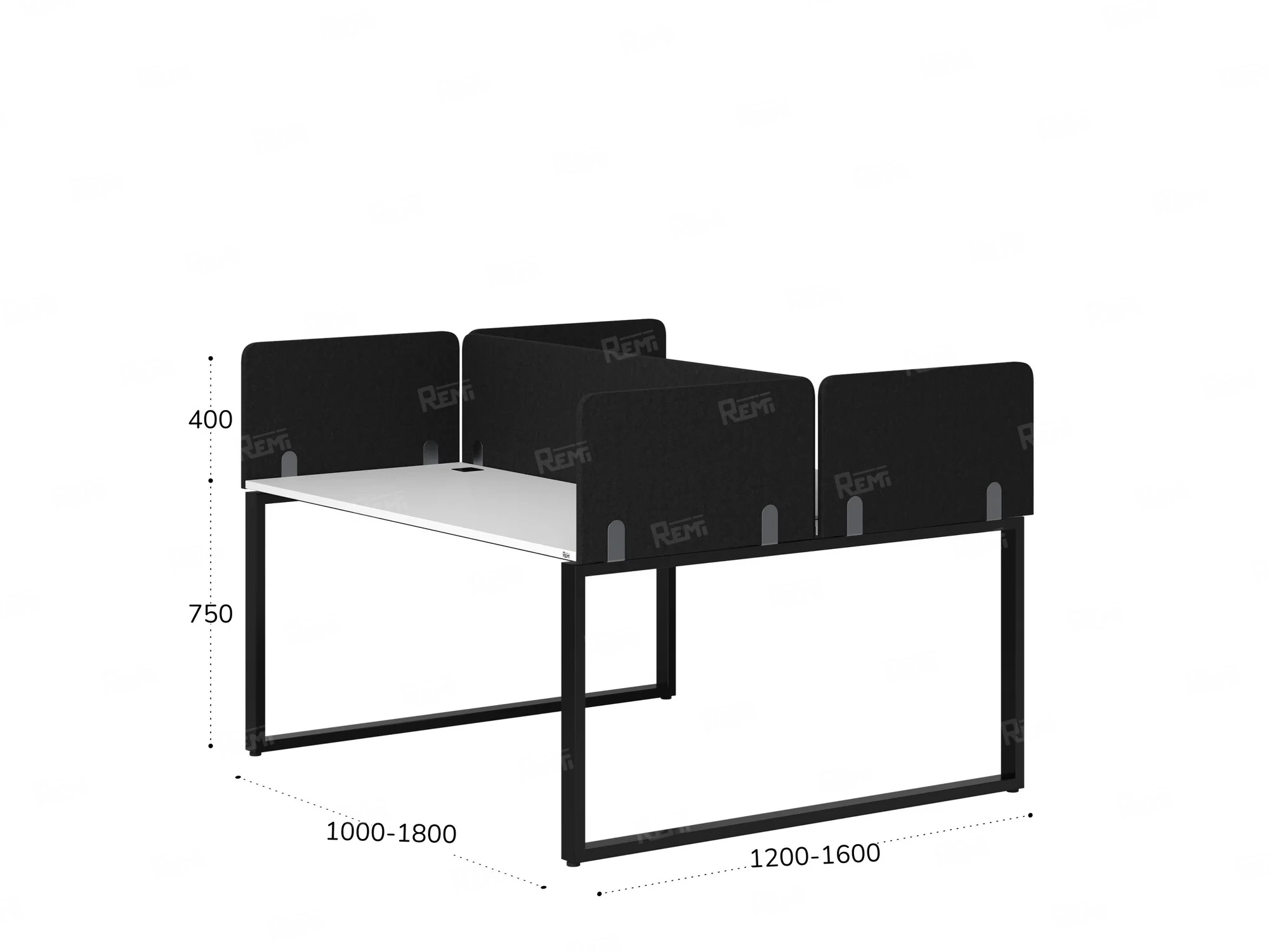 Бенч-система, 2 рабочих места, 5 тканевых экранов 1400x1600x750 RM169-3-14x16 Белый/Черный