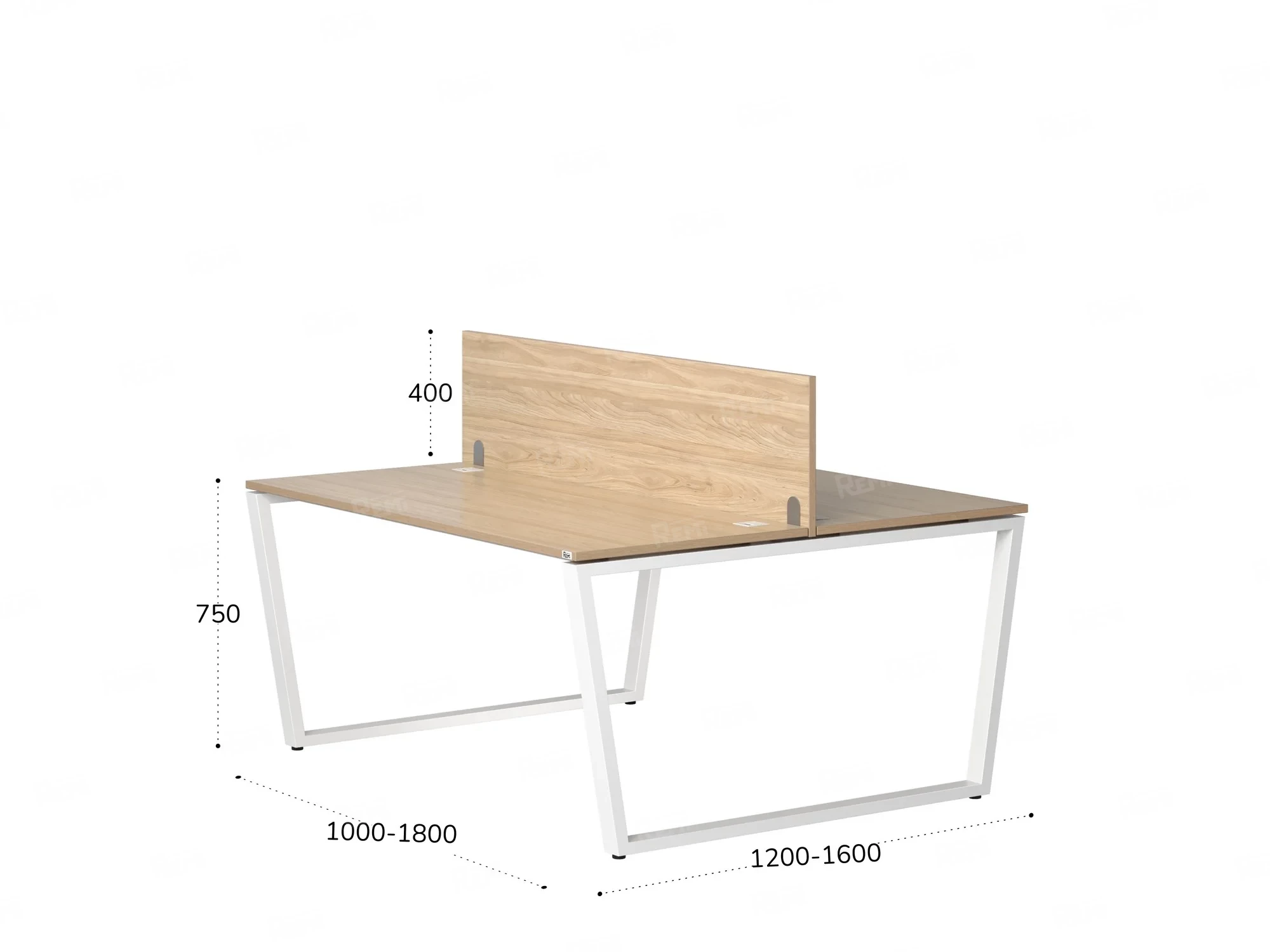 Бенч-система, 2 рабочих места, с одним экраном ЛДСП 1200x1200x750 RM172-2-12x12 Вяз Швейцарский светлый/Белый