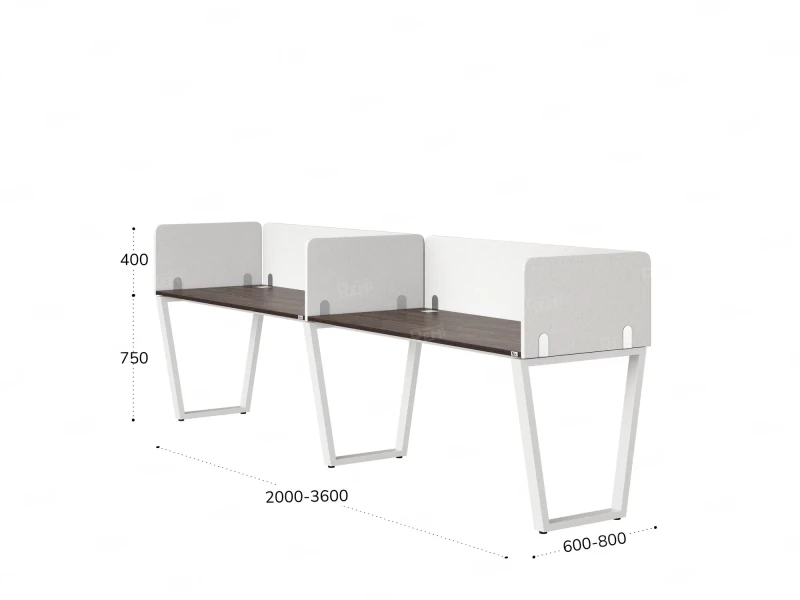 Бенч-система в 1 ряд, 2 рабочих места 5 тканевых экранов 2400x800x750 RM174-1-24x8 Дуб Апрельский шоколад/Белый
