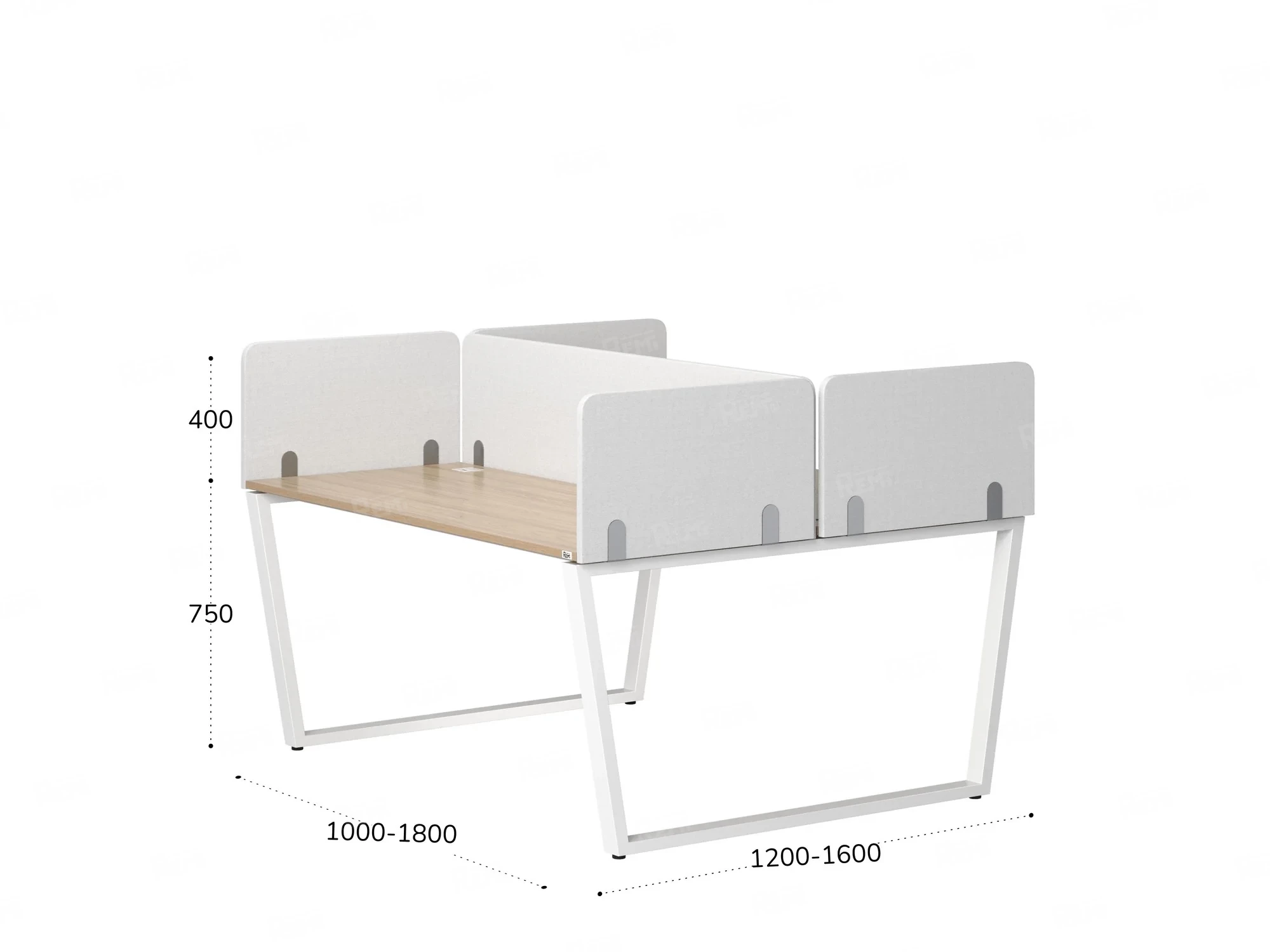 Бенч-система, 2 рабочих места, 5 тканевых экранов 1400x1600x750 RM172-3-14x16 Вяз Швейцарский светлый/Белый