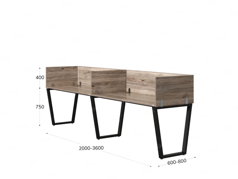 Бенч-система в 1 ряд, 2 рабочих места 5 ЛДСП экранов 2400x600x750 RM174-2-24x6 Дуб Маувелла/Черный